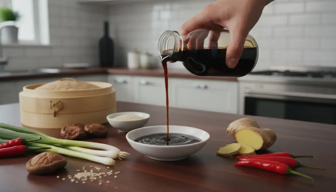 A collection of different soy sauce bottles: light, dark, shoyu, and tamari varieties.